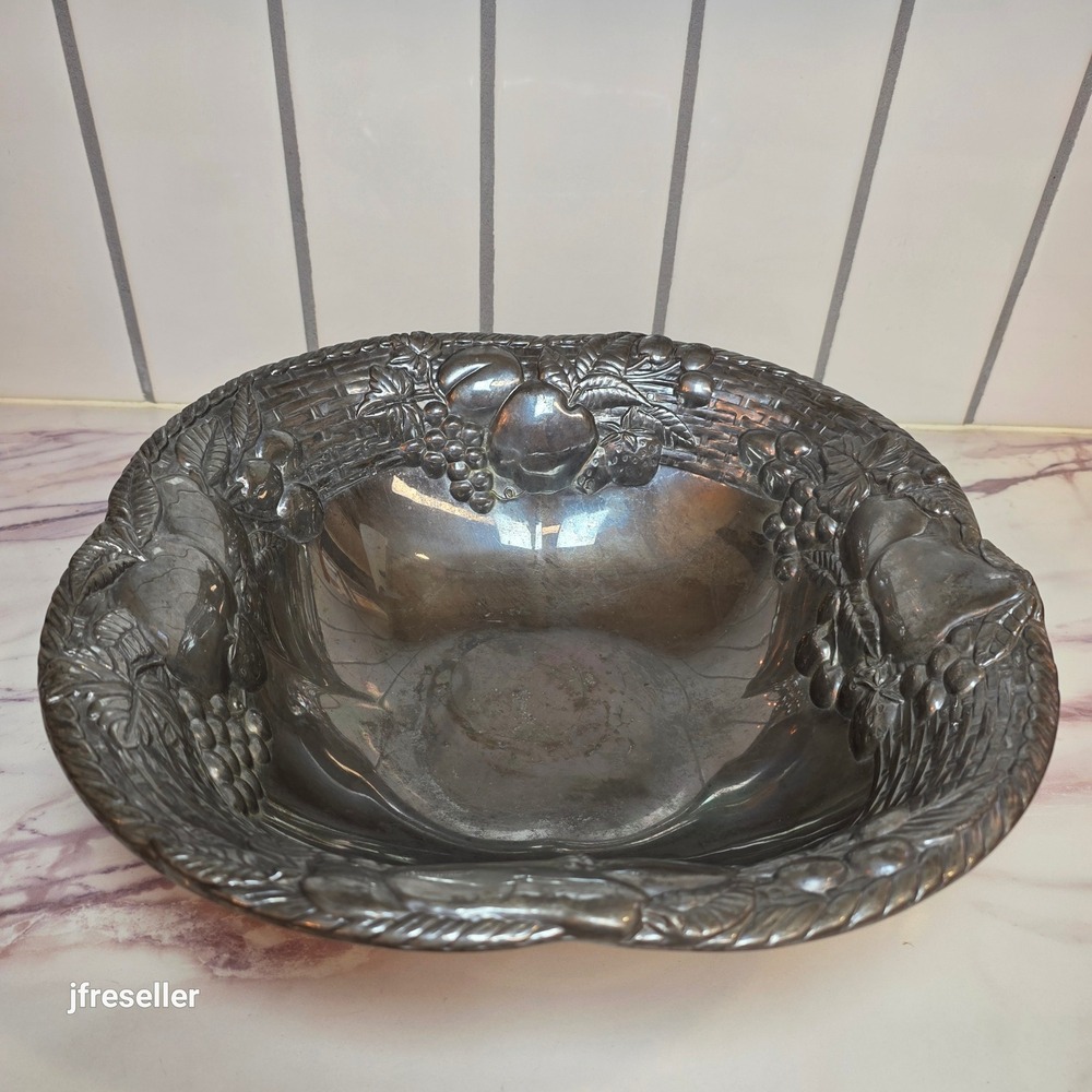 VTG Lenox 13" Salad Bowl Basketweave Embossed Fruit Heavy Cast Aluminum